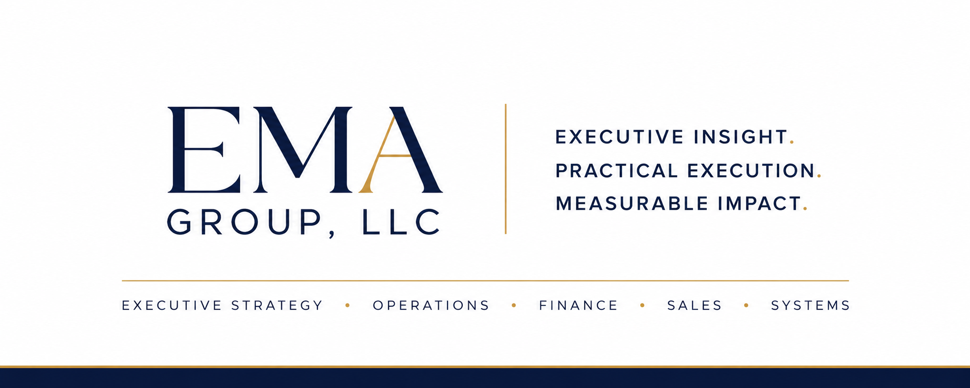 EMA Group, LLC banner with core values and services summarized.